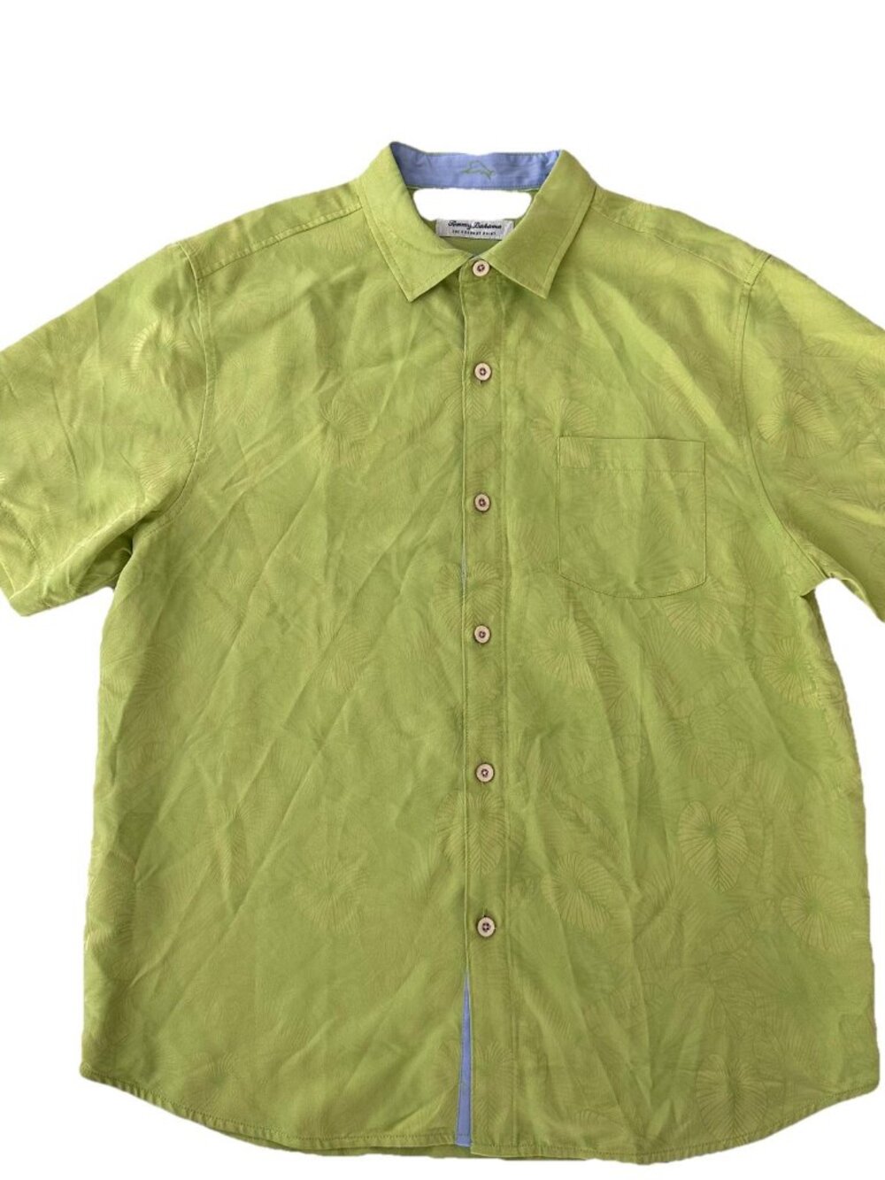 Tommy Bahama Green Floral Hawaiian Beach Camp Button Up Shirt Mens L